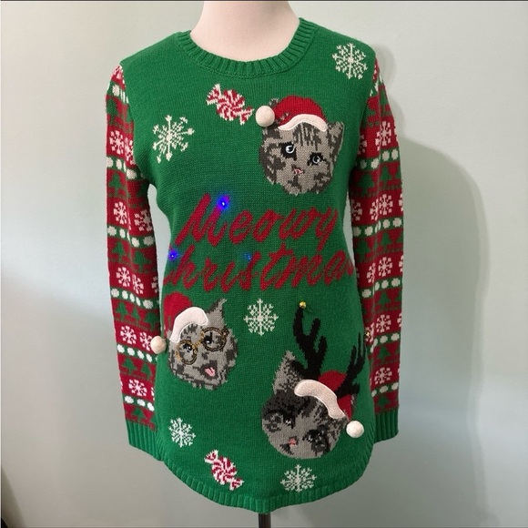 No Boundaries light up cat Christmas sweater - Picture 2 of 8